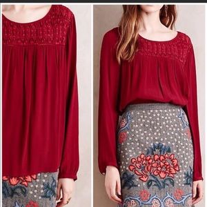 Anthropologie Meadow Rue Vivie Smocked dot blouse